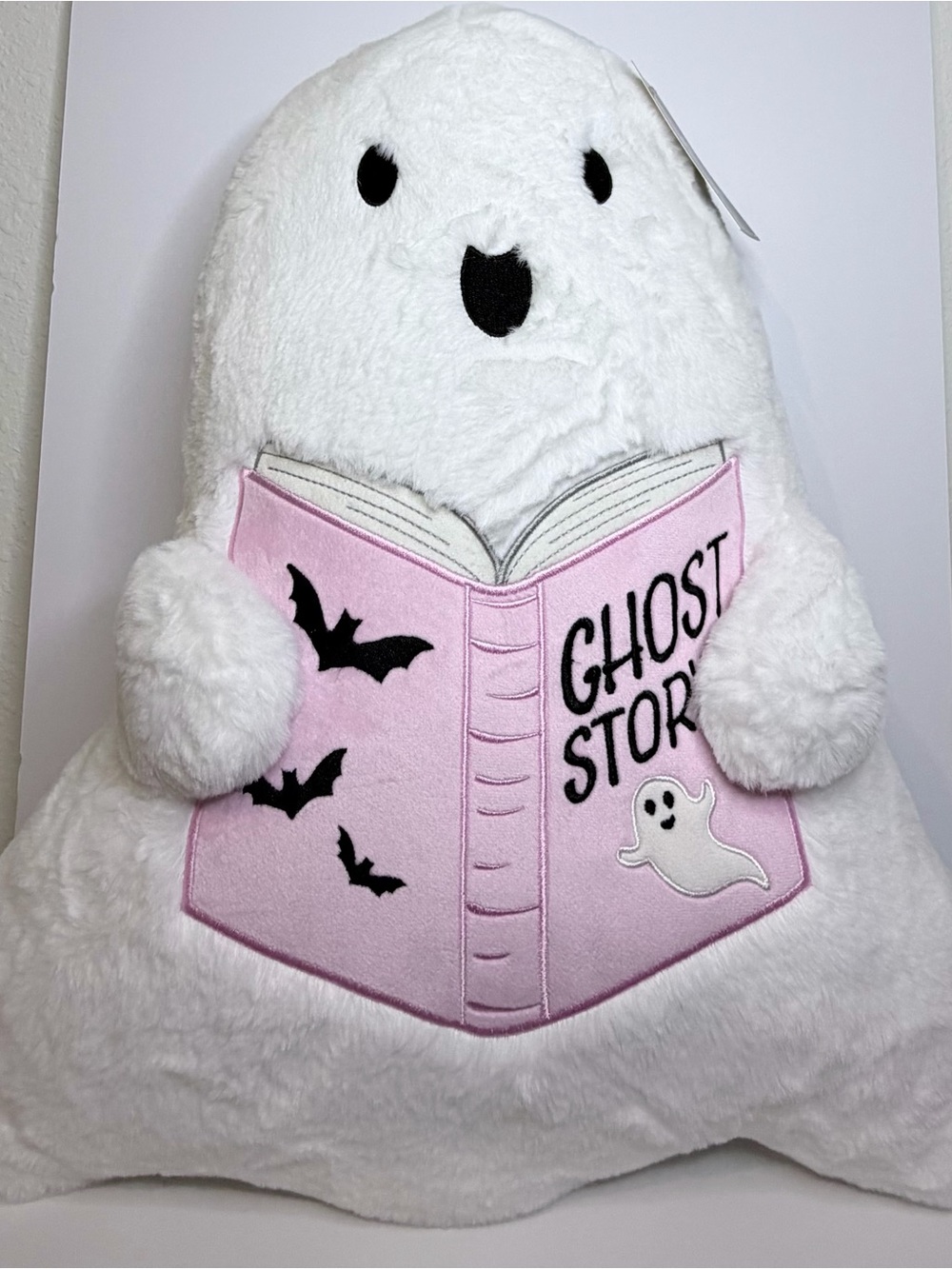 Martha Stewart White Ghost Plush Holding Pink 'Ghost Story' Book